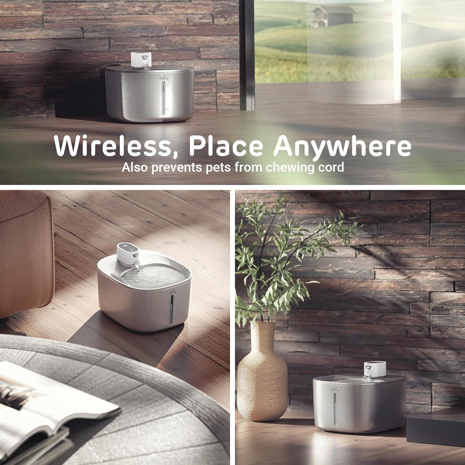 Fuente de Agua Inalámbrica para Gatos iPettie 4.16L Acero Inoxidable