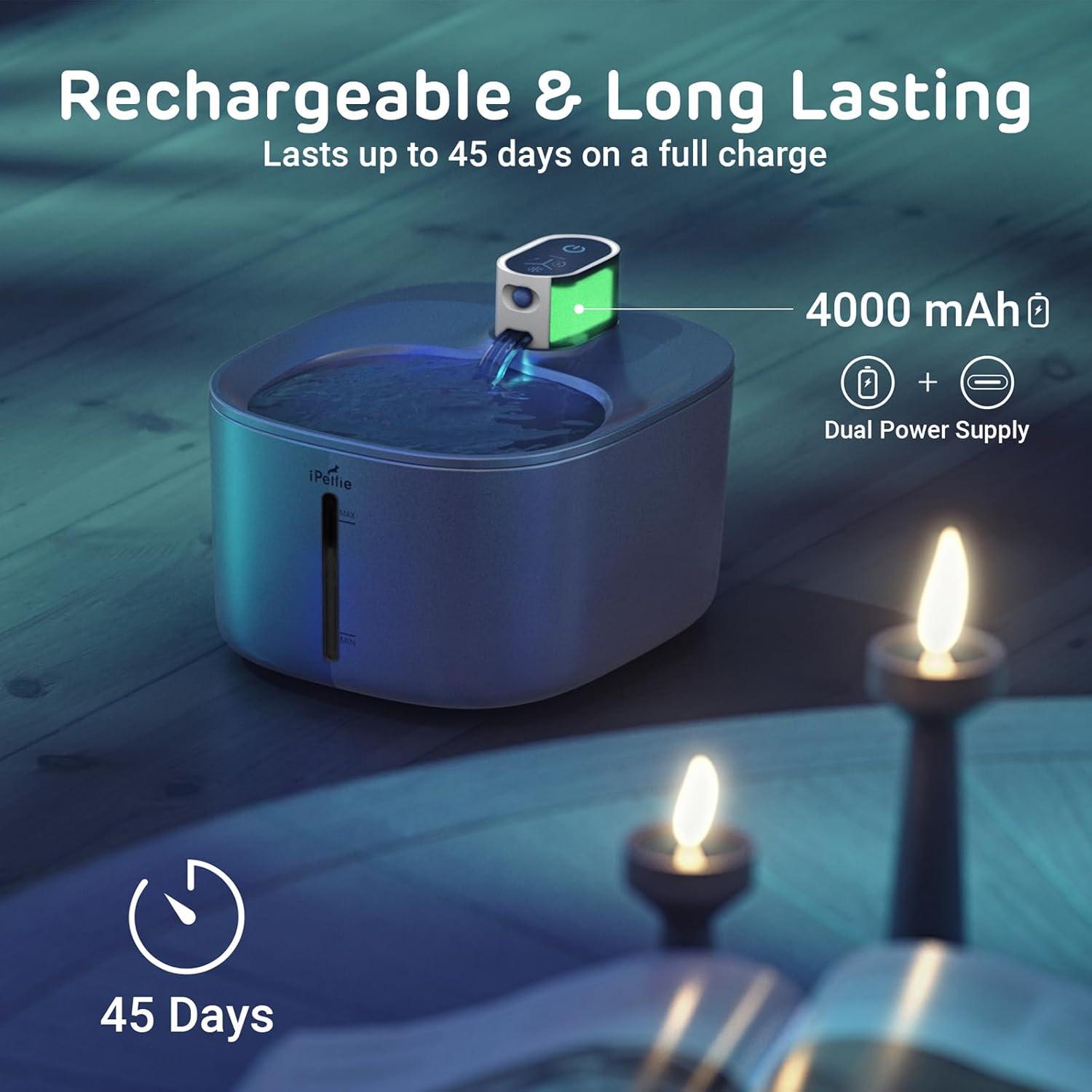 Fuente de Agua Inalámbrica para Gatos iPettie 4.16L Acero Inoxidable