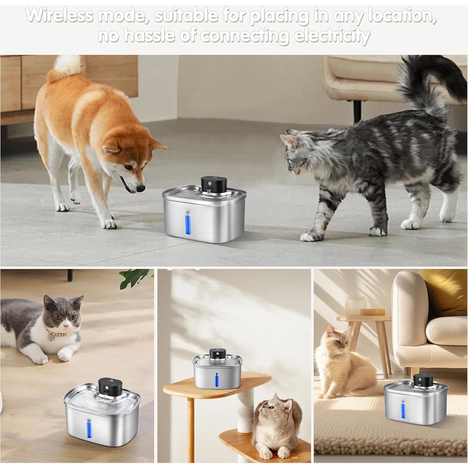 Fuente de Agua Inalámbrica para Gatos BOORCA 5L Acero Inoxidable