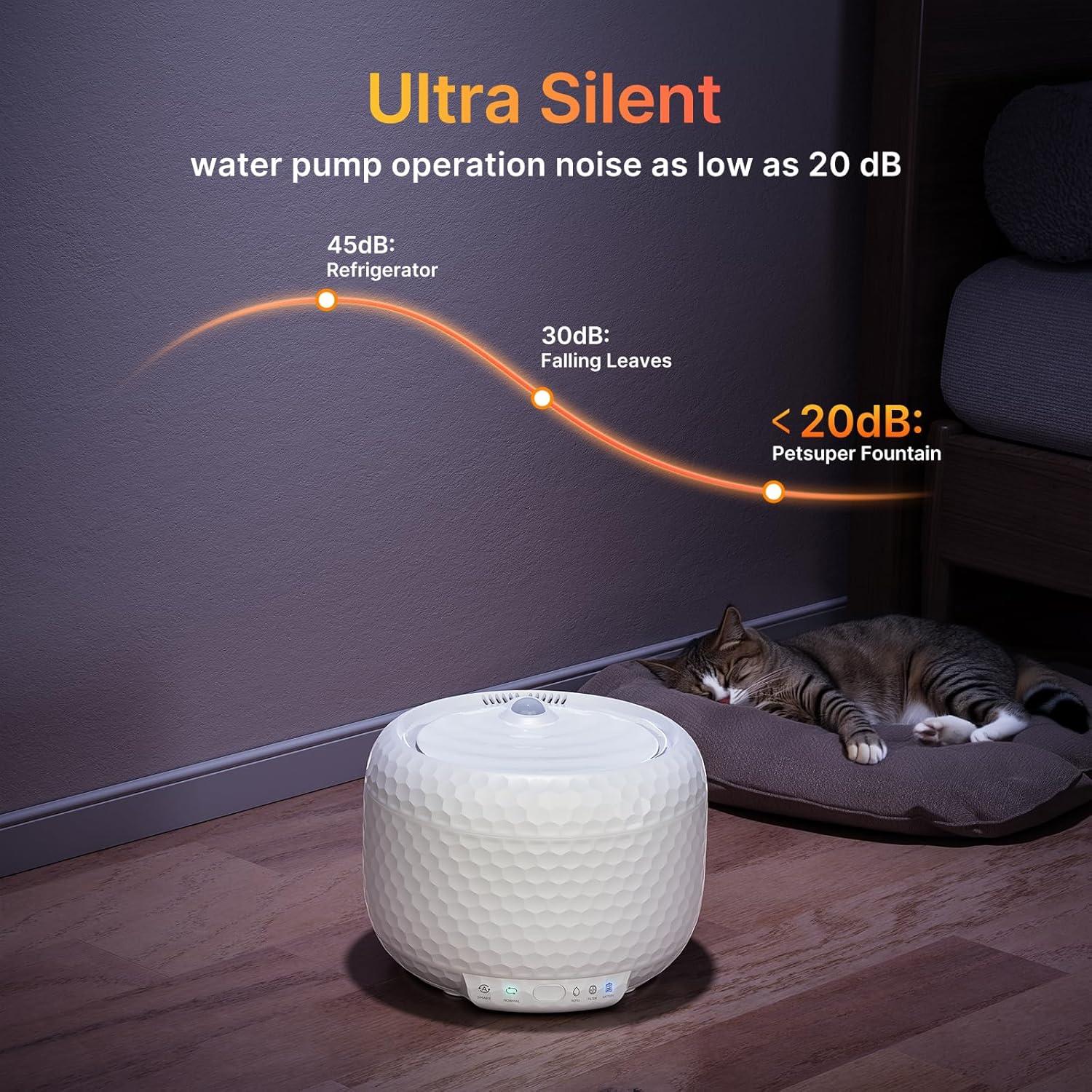 Fuente de Agua para Gatos Petsuper 1.8L Ultra-Silenciosa con Filtros