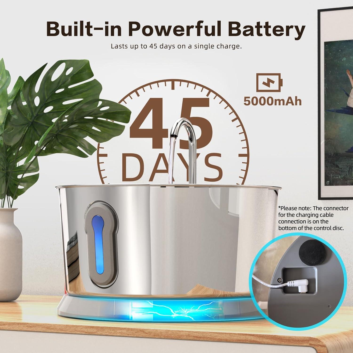 Fuente de Agua Inalámbrica para Gatos HAJXM 4L Acero Inoxidable