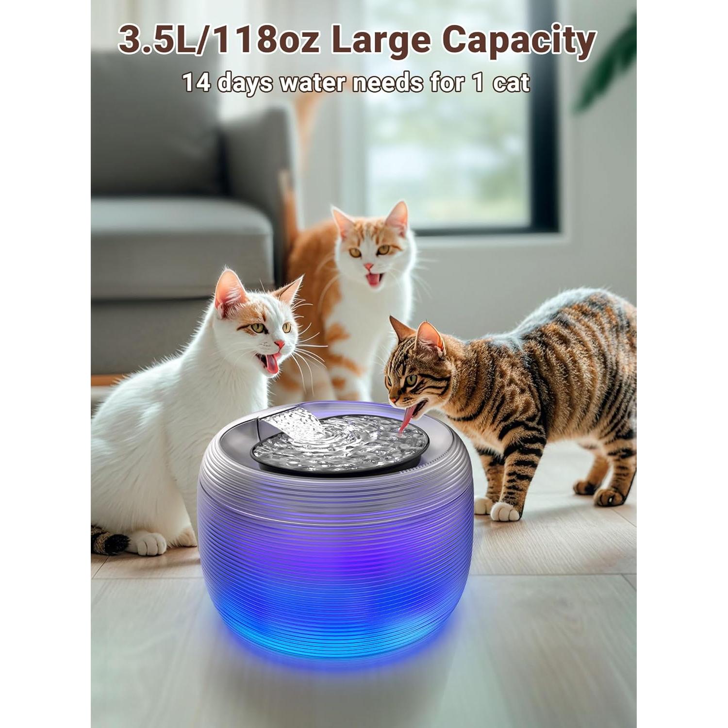 Kastty FS75 Quiet Cat Water Fountain, 3.5L/118oz Large Capacity Pet Water Fountain for Cats Indoor with Water Level LED Light, Easy Cleaning Cat Fountains for Drinking Automatic Dog Water Fountain