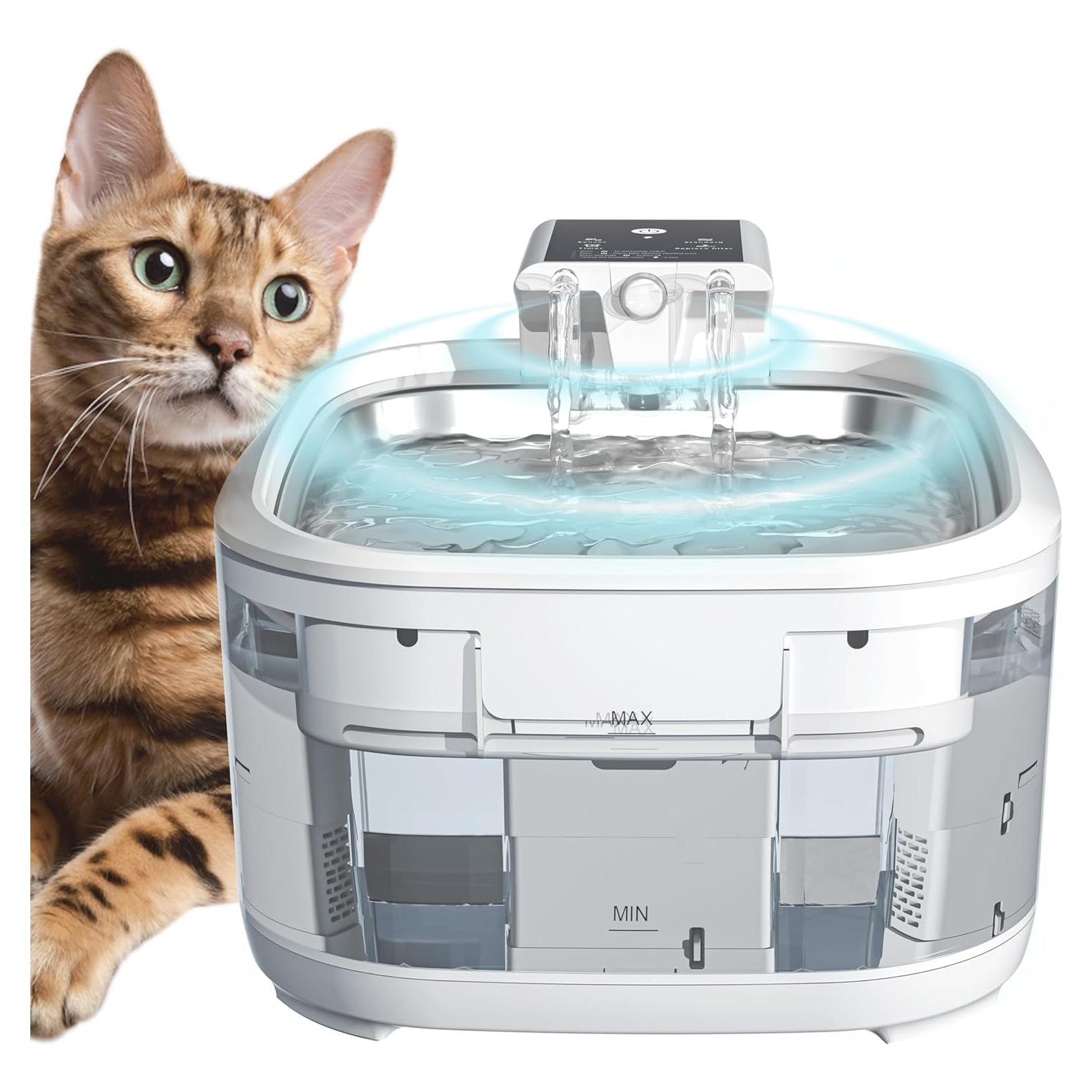 Cat Water Fountain Wireless,Pet Water Fountain Battery Operated for Cats Indoor,4.5L/150oz Automatic Dog Water Dispenser,Quiet Cordless Water Fountains with Motion Sensor,Stainless Steel