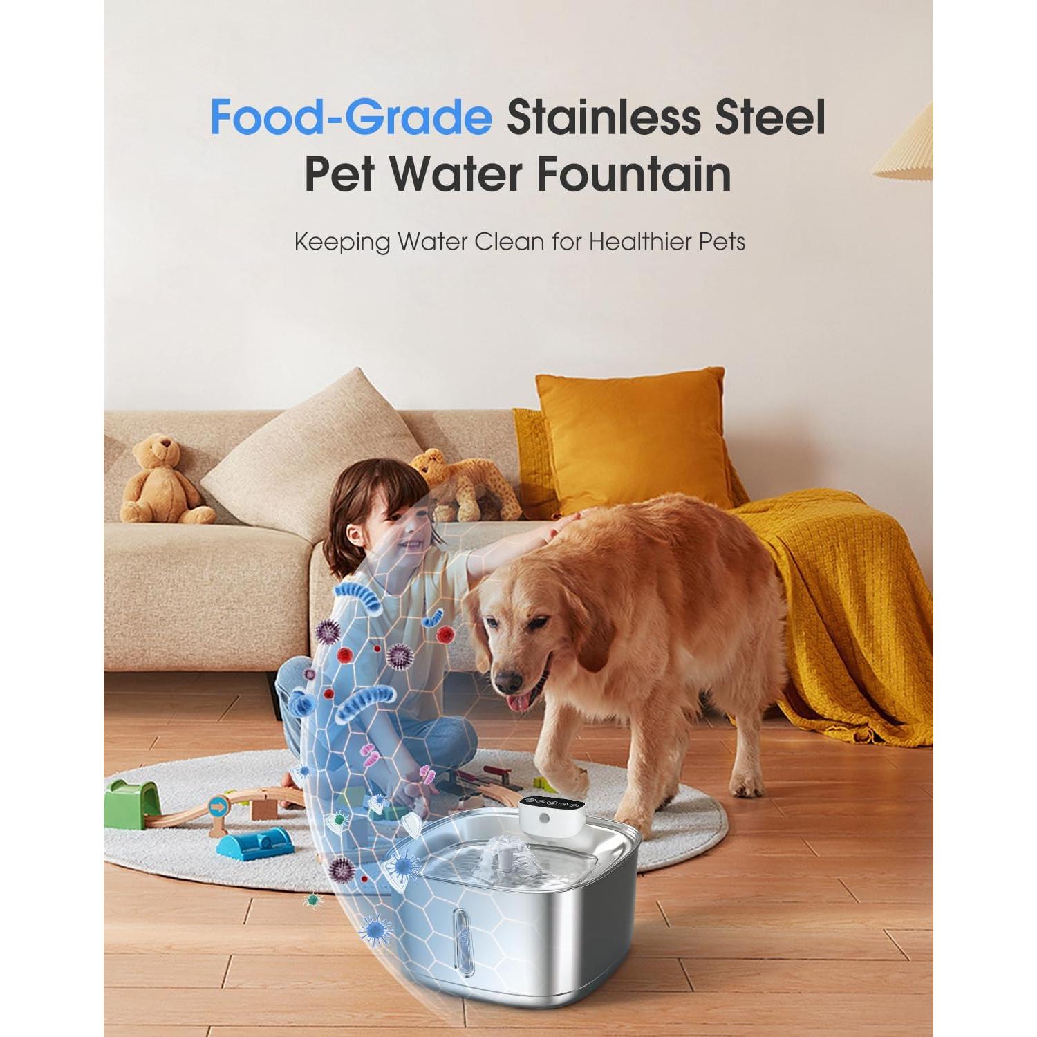 Fuente de Agua Inalámbrica para Gatos Zxuanua 3.2L Acero Inoxidable