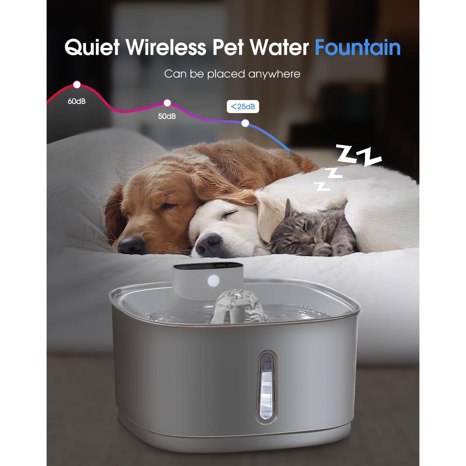 Fuente de Agua Inalámbrica para Gatos Zxuanua 3.2L Acero Inoxidable