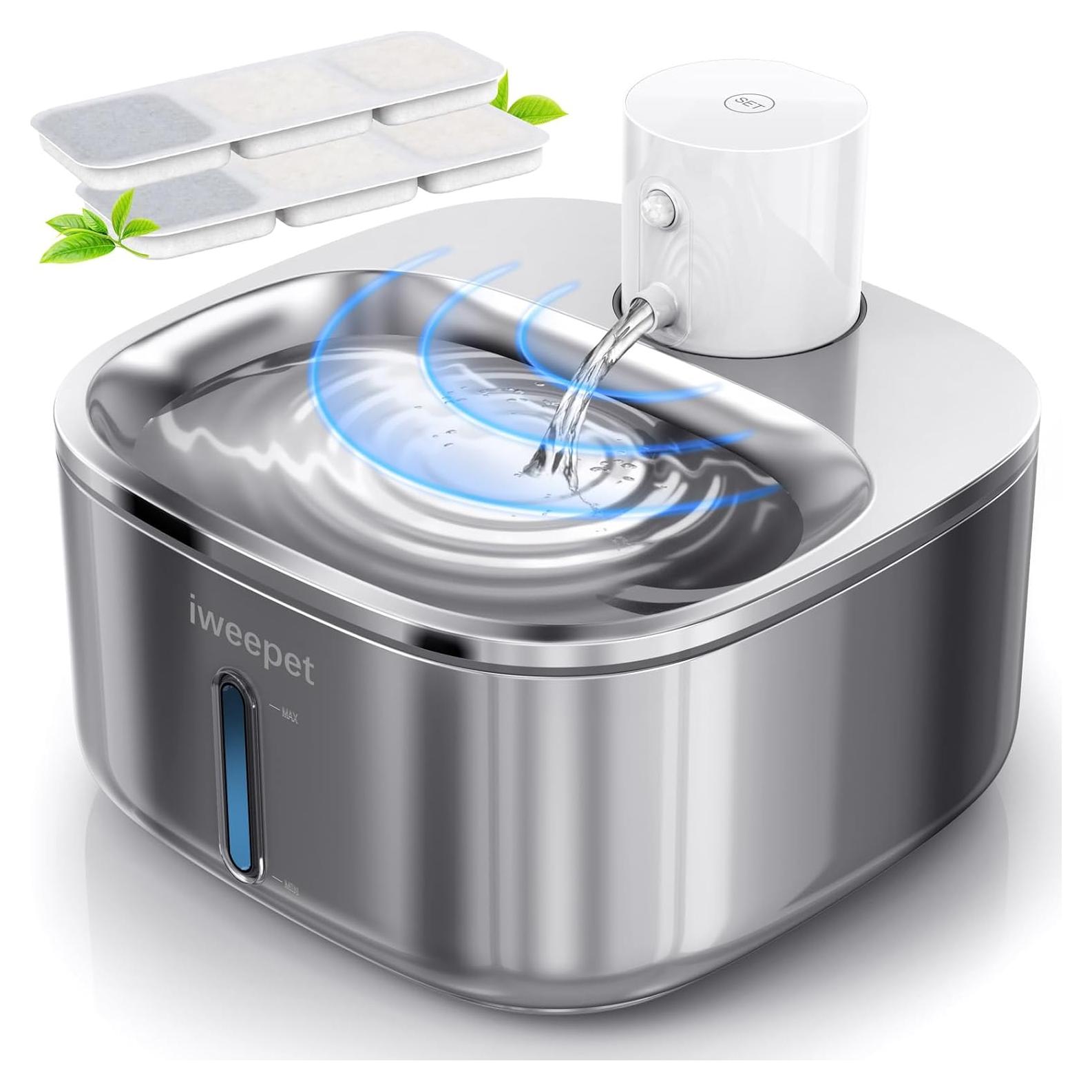 Fuente de Agua Inalámbrica iweepet 3.2L Acero Inoxidable para Gatos