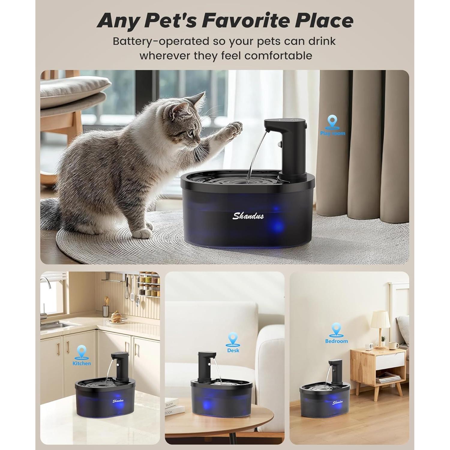 Fuente de Agua Inalámbrica Shandus para Gatos 3L con Batería