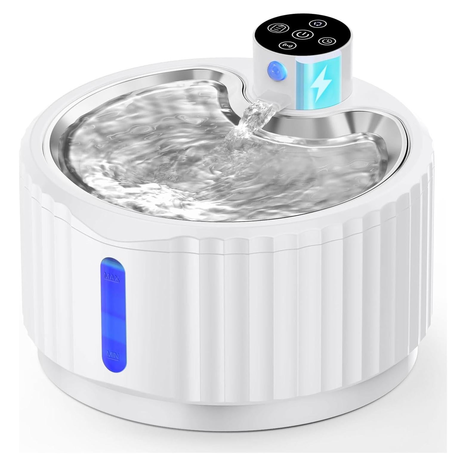 Fuente de Agua Inalámbrica para Gatos JEERAMIA 2.8L Acero Inoxidable