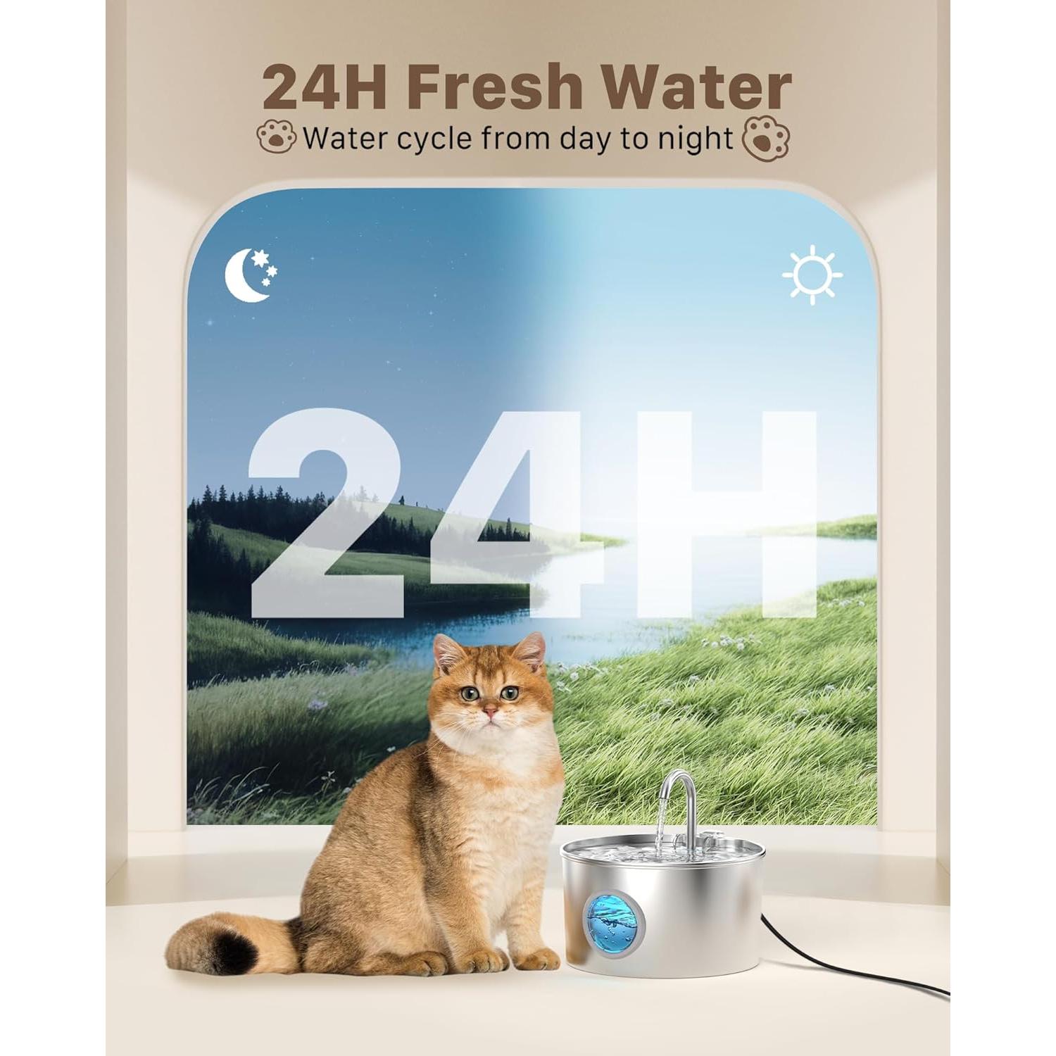 Fuente de Agua para Gatos GIOTOHUN 2.2L Acero Inoxidable Silenciosa