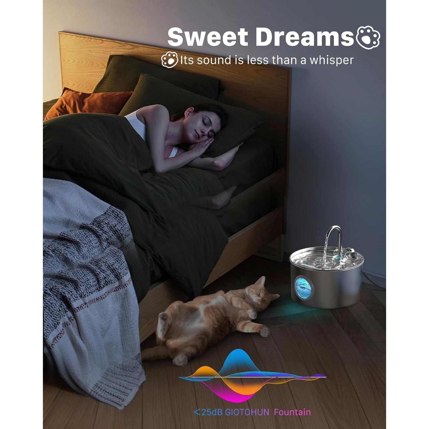 Fuente de Agua para Gatos GIOTOHUN 2.2L Acero Inoxidable Silenciosa