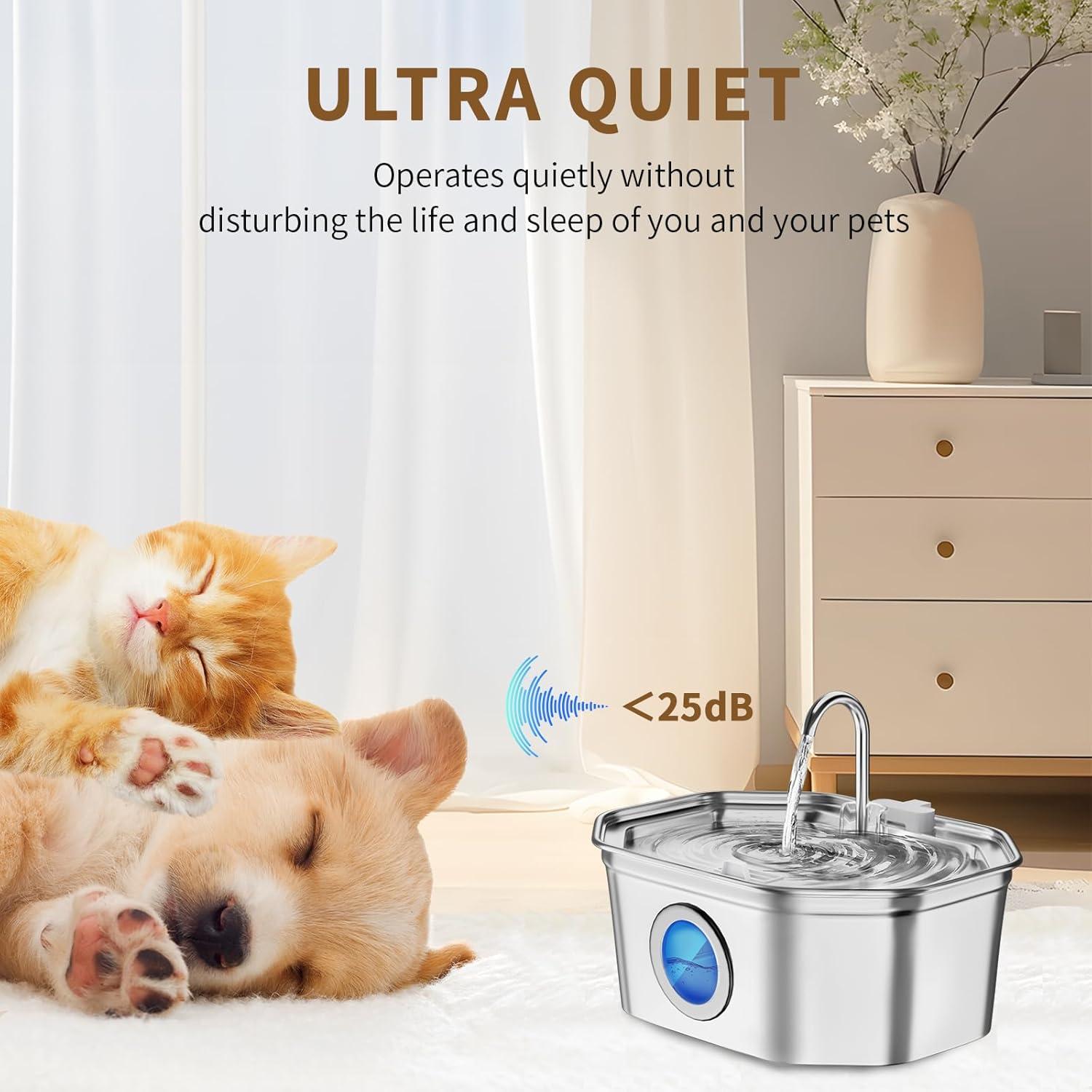 Fuente de Agua para Gatos APAUK Acero Inoxidable 3.2L Silenciosa