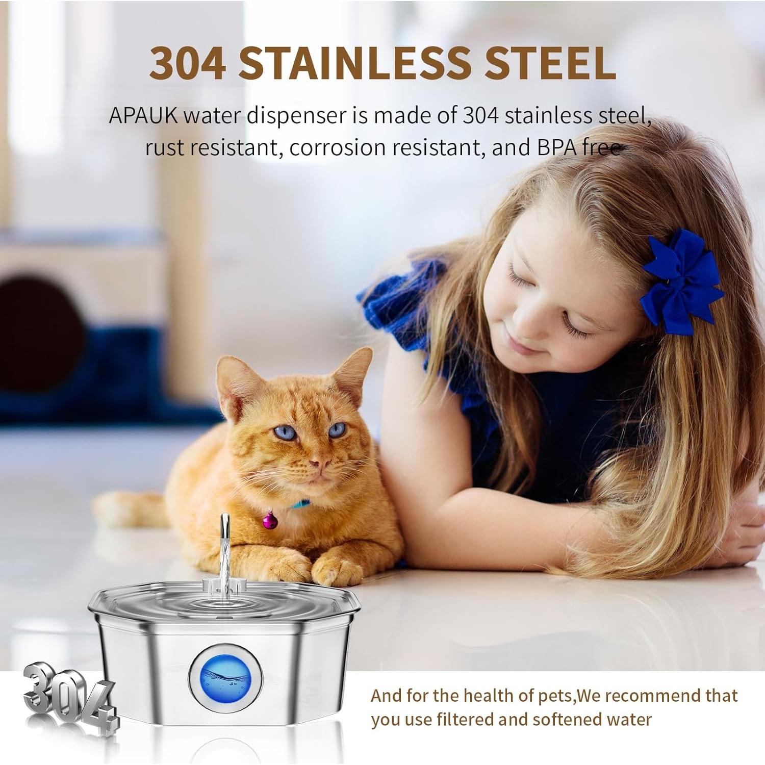 Fuente de Agua para Gatos APAUK Acero Inoxidable 3.2L Silenciosa