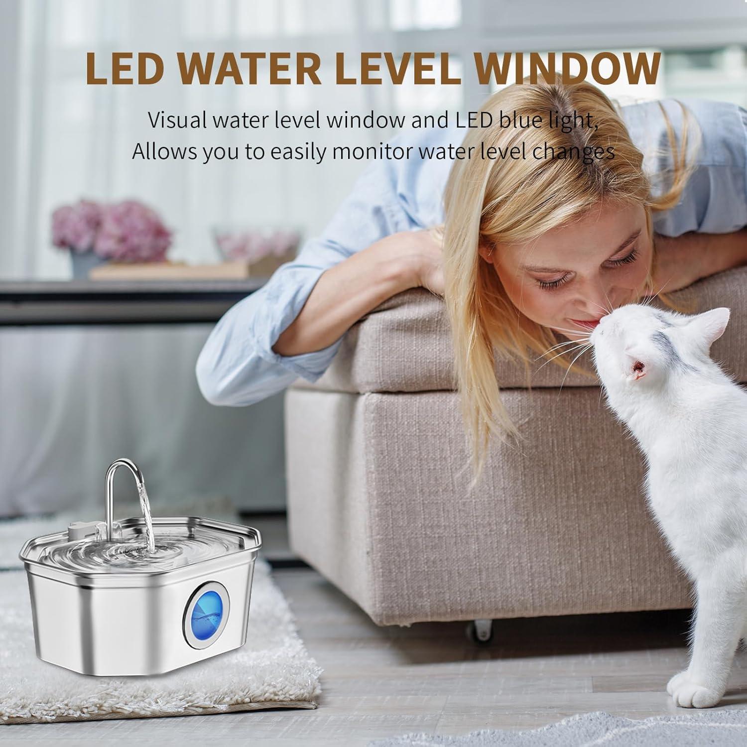 Fuente de Agua para Gatos APAUK Acero Inoxidable 3.2L Silenciosa