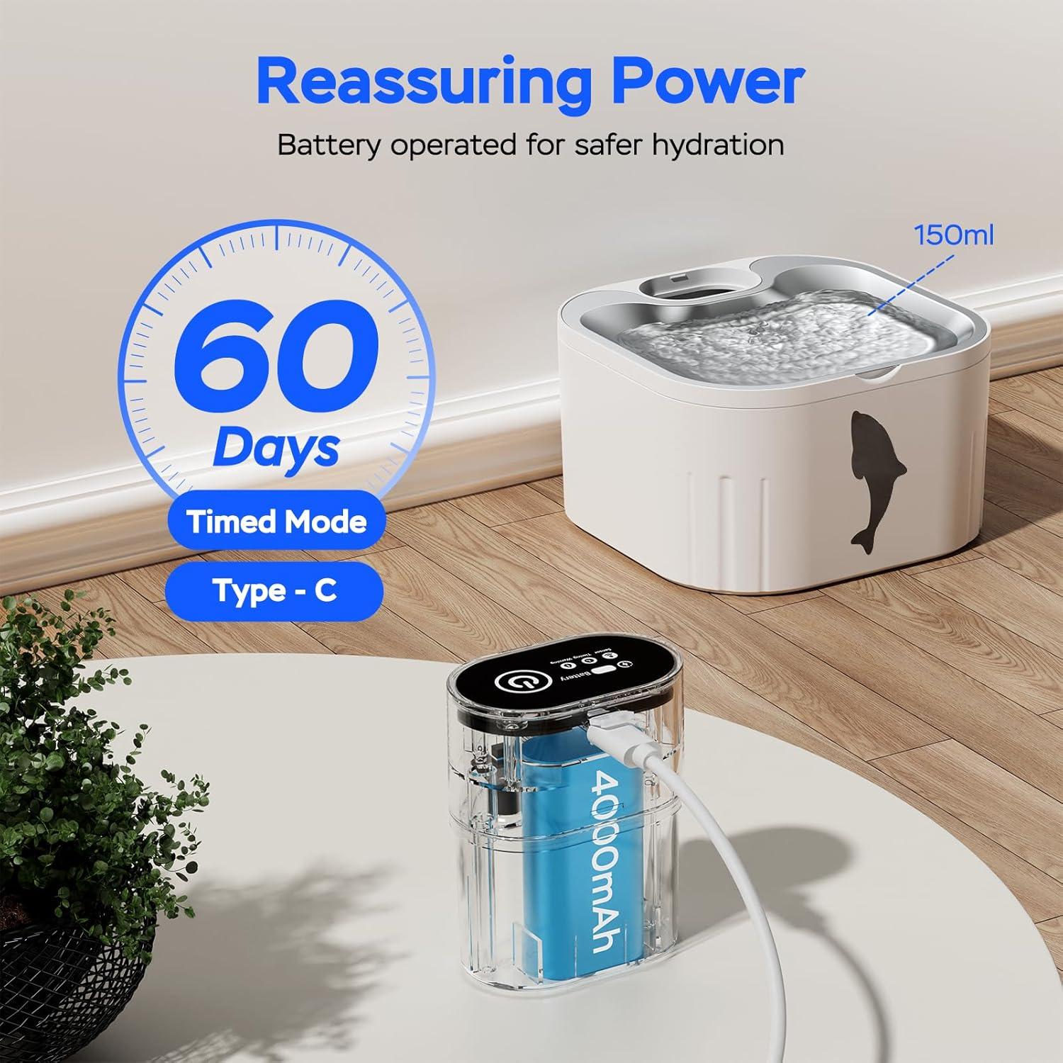 Fuente de Agua Inalámbrica para Gatos Acero Inoxidable 3.2L