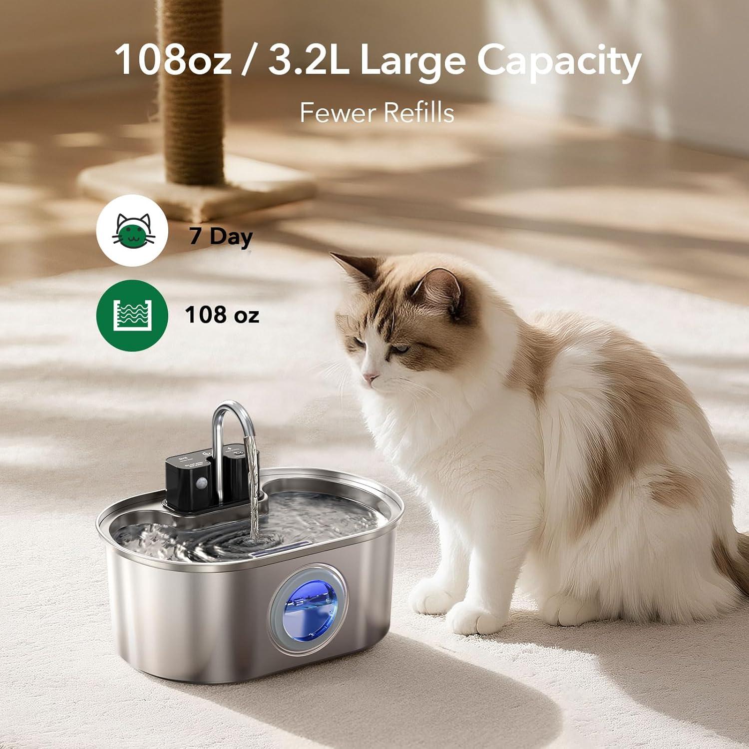 Fuente de Agua para Gatos PEKTACO Acero Inoxidable 3.2L
