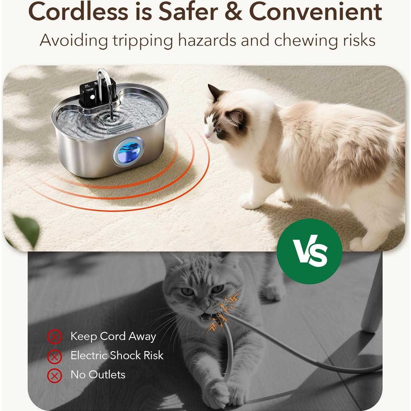 Fuente de Agua para Gatos PEKTACO Acero Inoxidable 3.2L