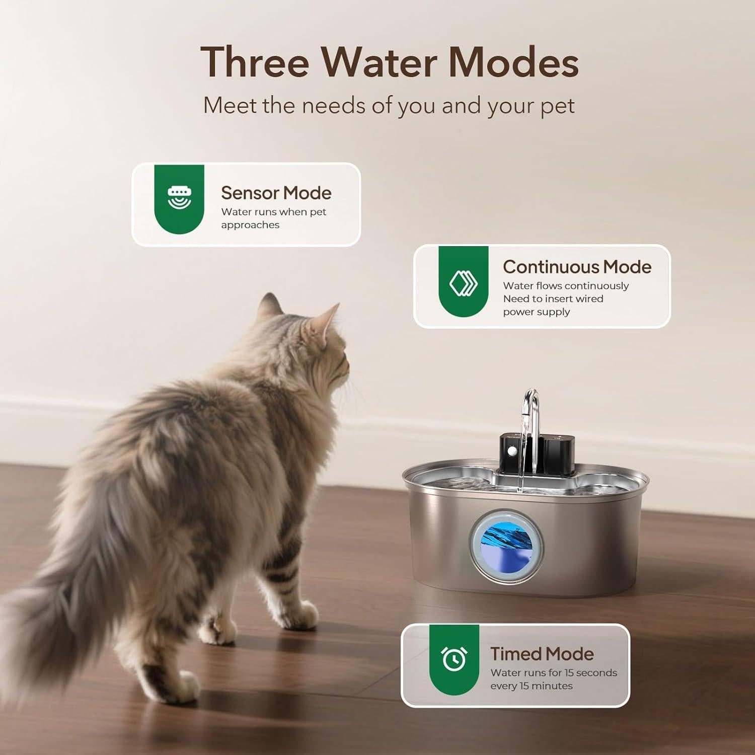 Fuente de Agua para Gatos PEKTACO Acero Inoxidable 3.2L