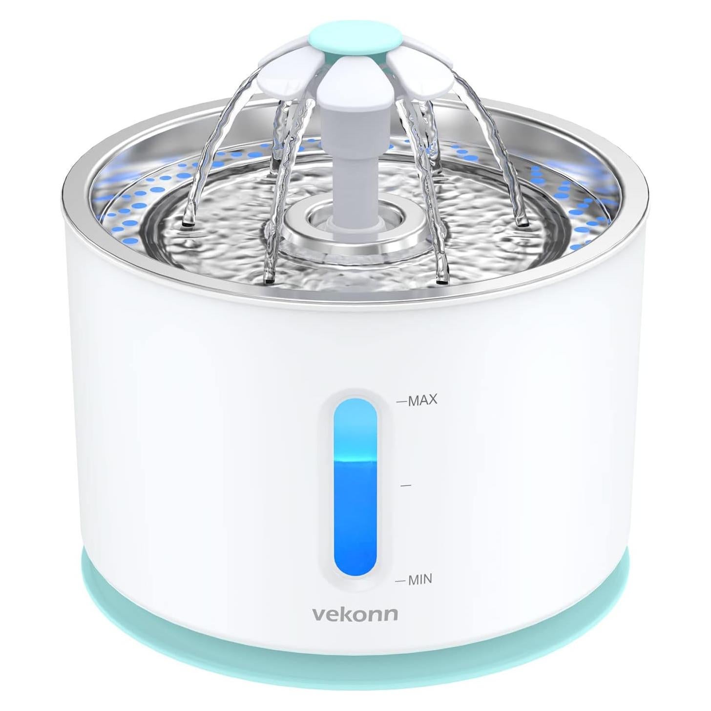 Fuente de Agua para Gatos y Perros Vekonn 2.4L Acero Inoxidable LED