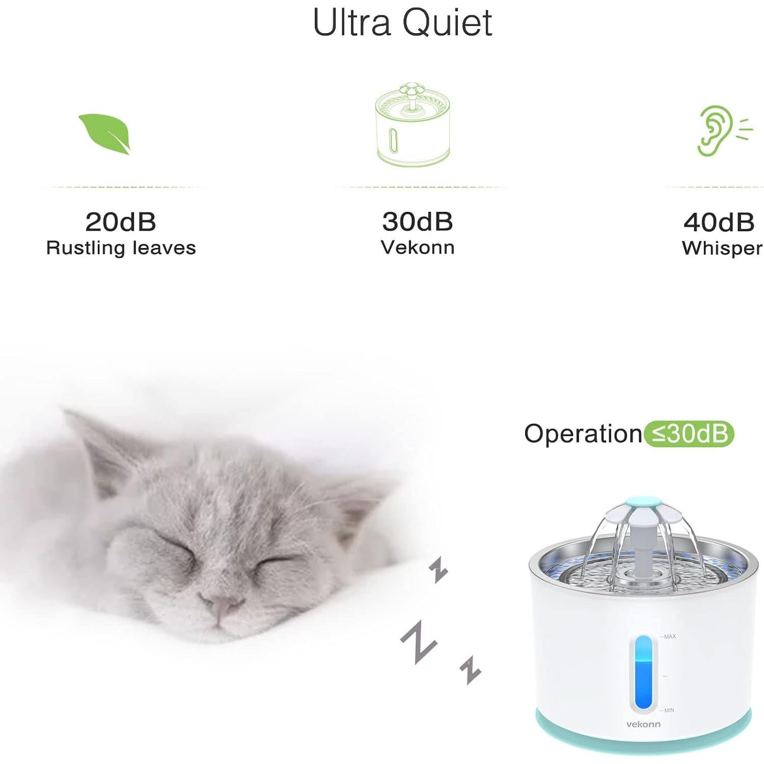 Fuente de Agua para Gatos y Perros Vekonn 2.4L Acero Inoxidable LED