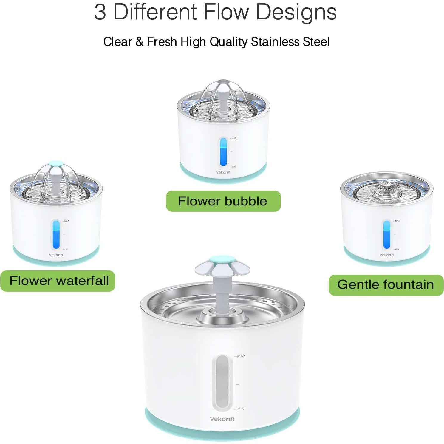 Fuente de Agua para Gatos y Perros Vekonn 2.4L Acero Inoxidable LED