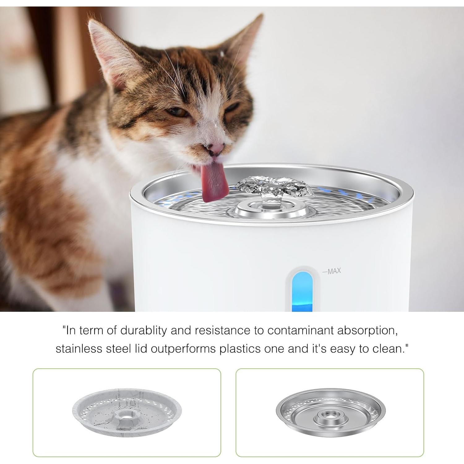 Fuente de Agua para Gatos y Perros Vekonn 2.4L Acero Inoxidable LED