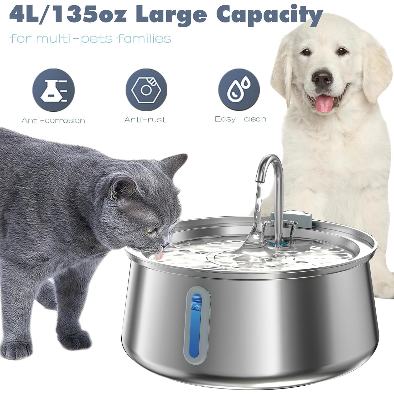 Fuente de Agua para Gatos Homtyler 4L Acero Inoxidable Silenciosa