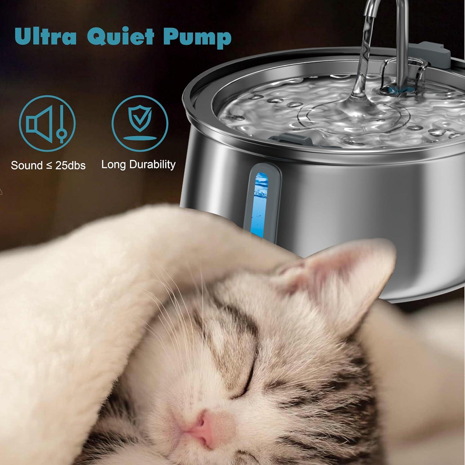 Fuente de Agua para Gatos Homtyler 4L Acero Inoxidable Silenciosa
