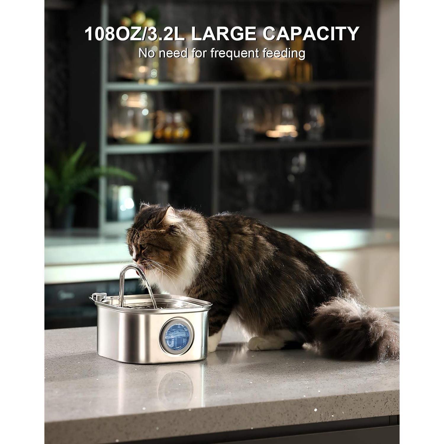 Fuente de Agua para Gatos NautyPaws 3.2L Acero Inoxidable Silenciosa