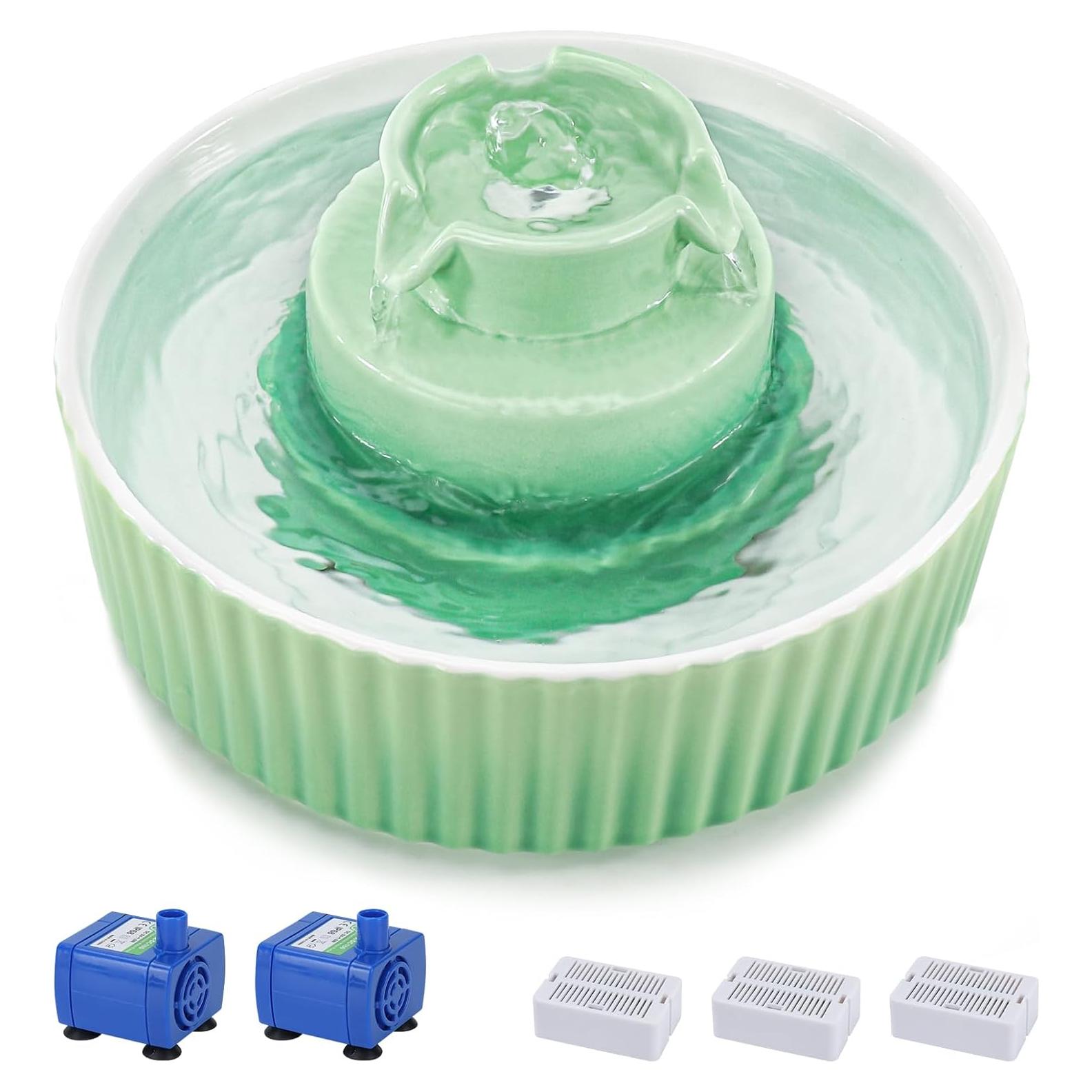 Fuente de Agua para Gatos Cerámica Lawfery 2L Verde con Filtros