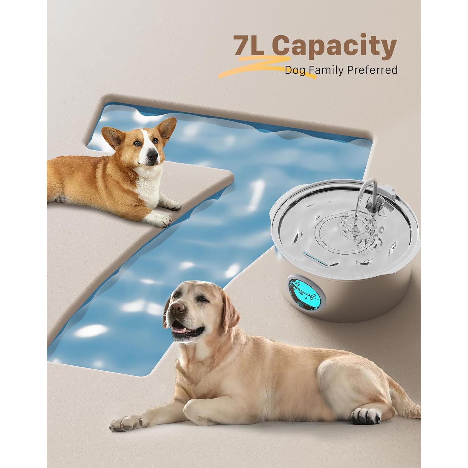 Fuente de Agua para Perros Grandes GROOKPET 7L Acero Inoxidable
