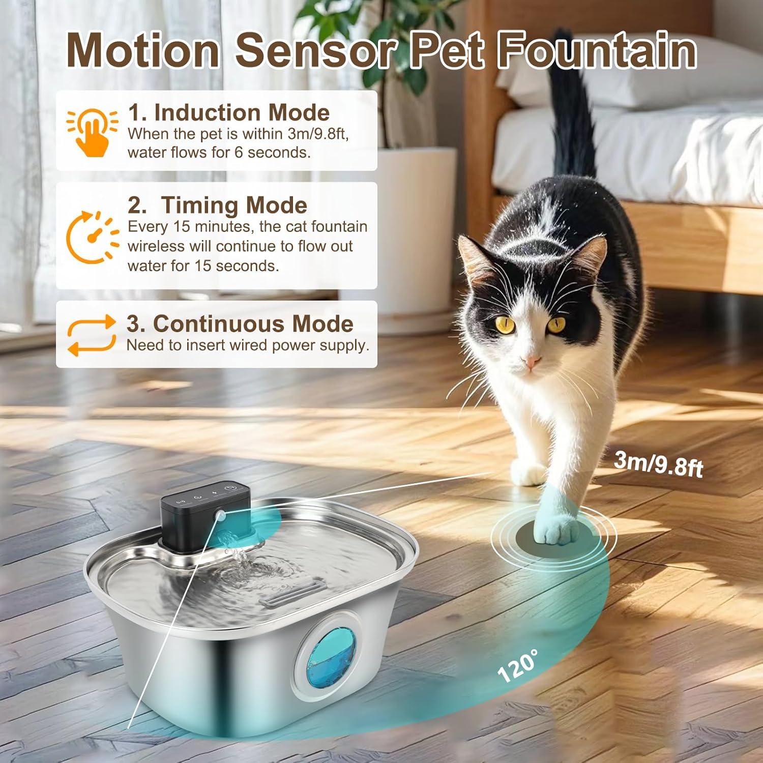 Fuente de Agua Inalámbrica para Gatos Tianwide 3.2L Acero Inoxidable