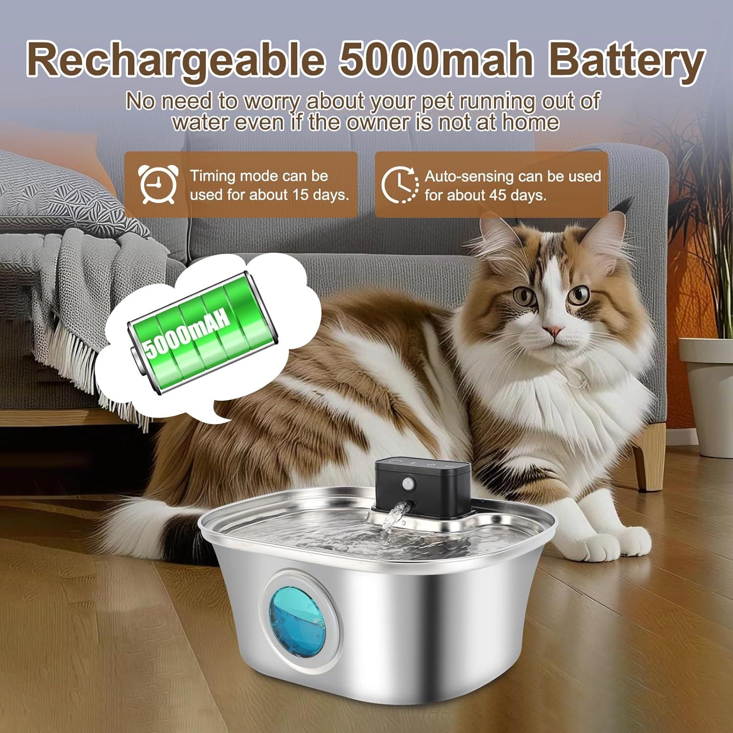 Fuente de Agua Inalámbrica para Gatos Tianwide 3.2L Acero Inoxidable