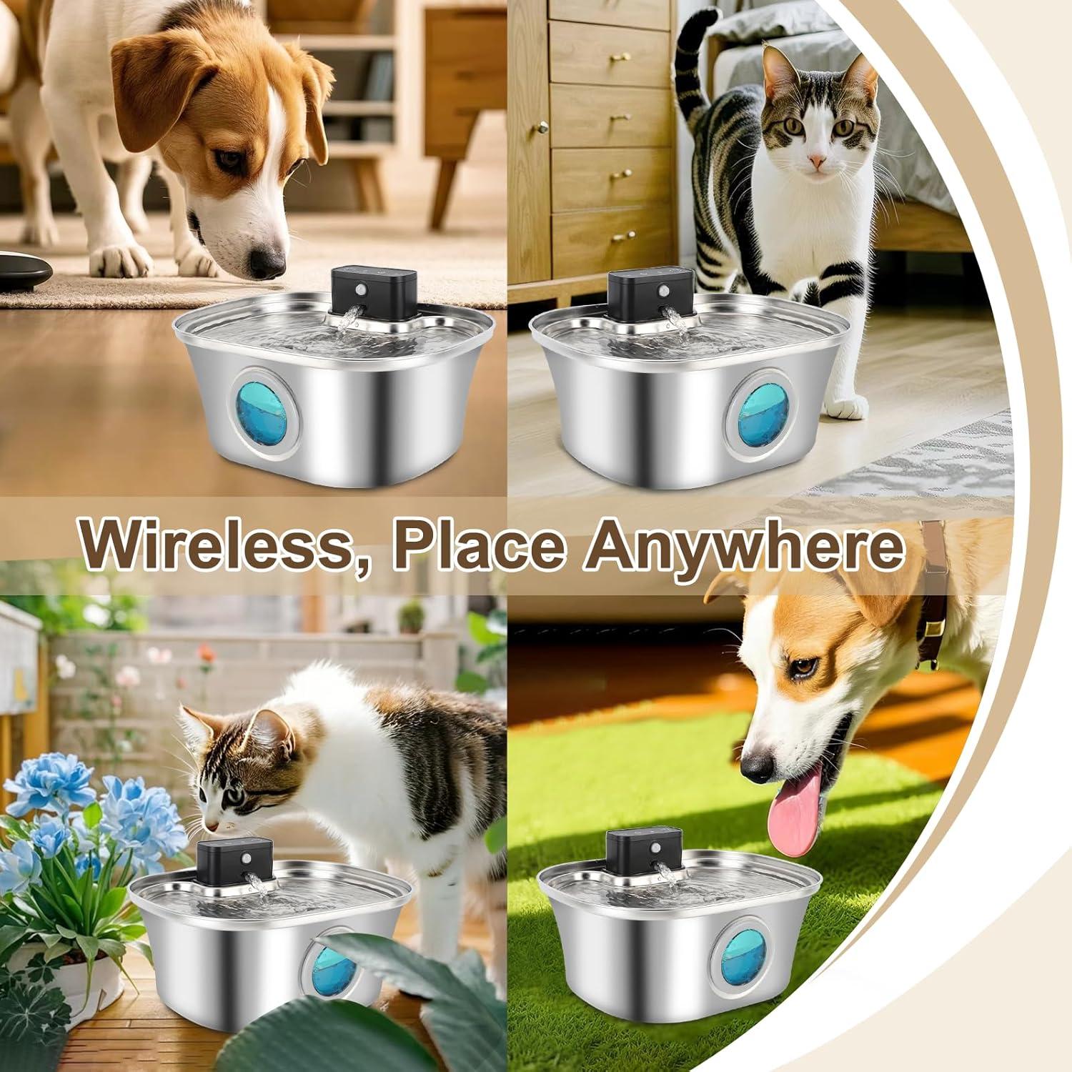 Fuente de Agua Inalámbrica para Gatos Tianwide 3.2L Acero Inoxidable