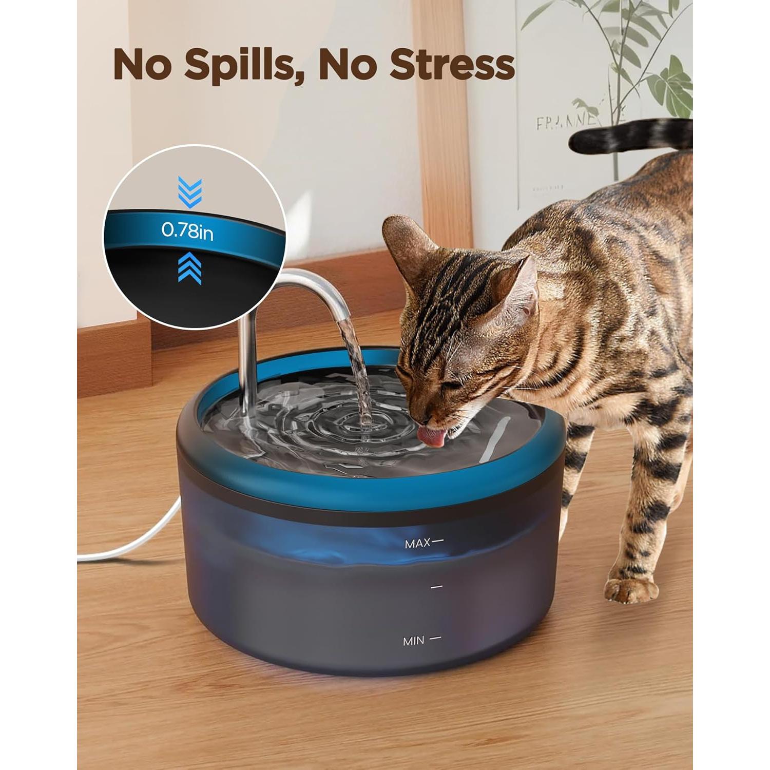 Fuente de Agua para Gatos VOUAAOOD 2.4L Silenciosa y Segura