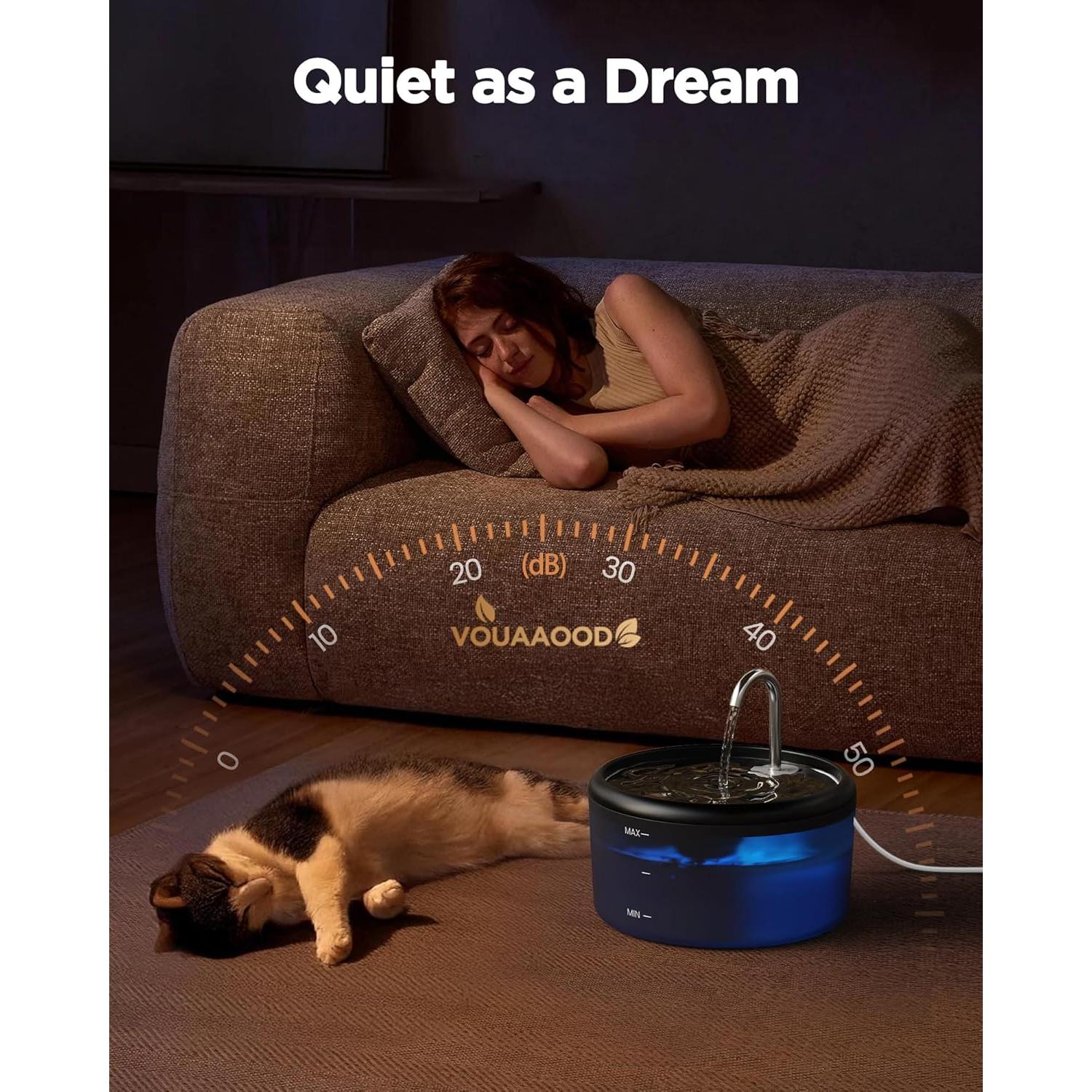 Fuente de Agua para Gatos VOUAAOOD 2.4L Silenciosa y Segura