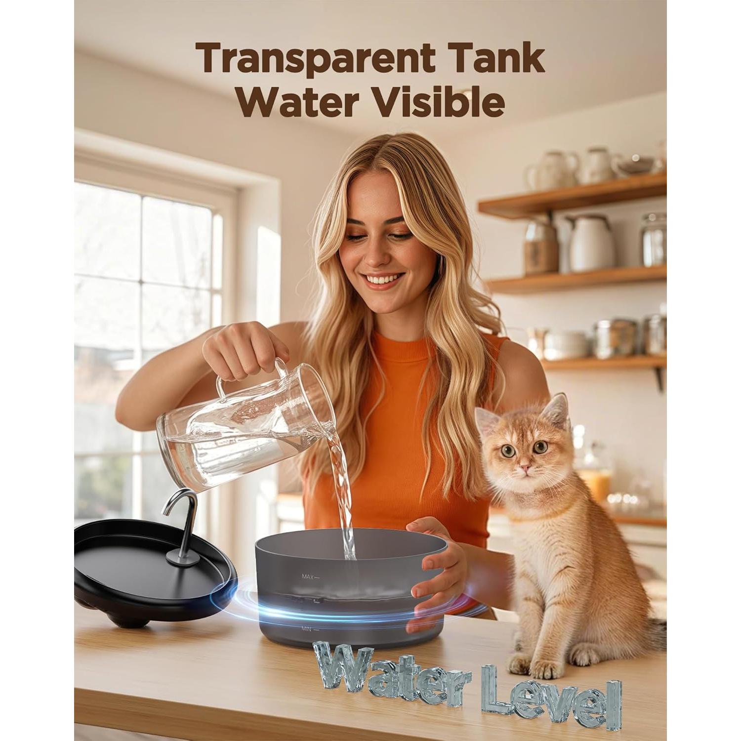 Fuente de Agua para Gatos VOUAAOOD 2.4L Silenciosa y Segura