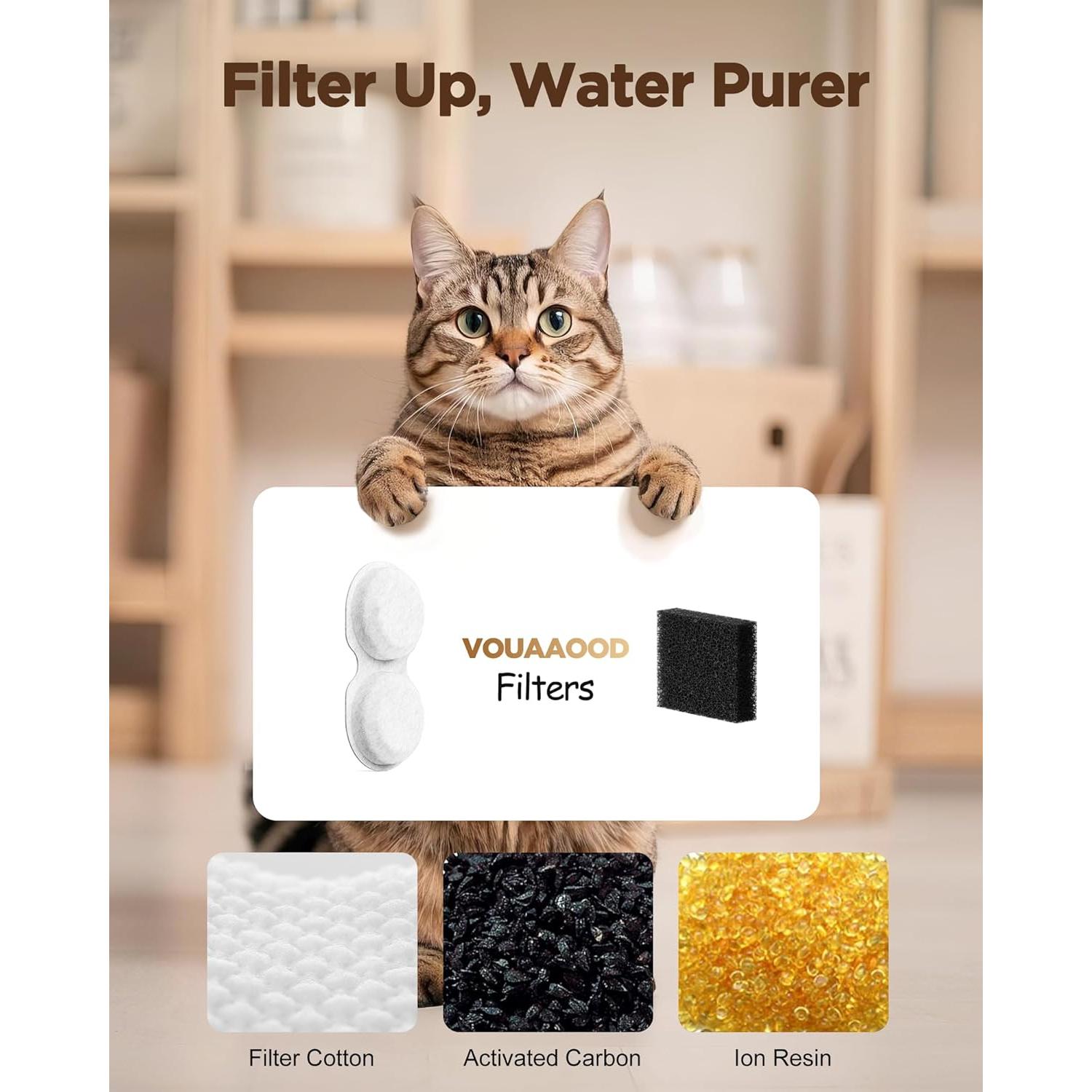 Fuente de Agua para Gatos VOUAAOOD 2.4L Silenciosa y Segura