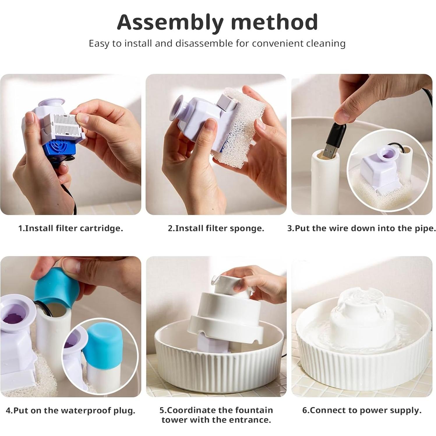 Fuente de Agua para Gatos Waatoos 2.1L Cerámica Blanca con Filtros