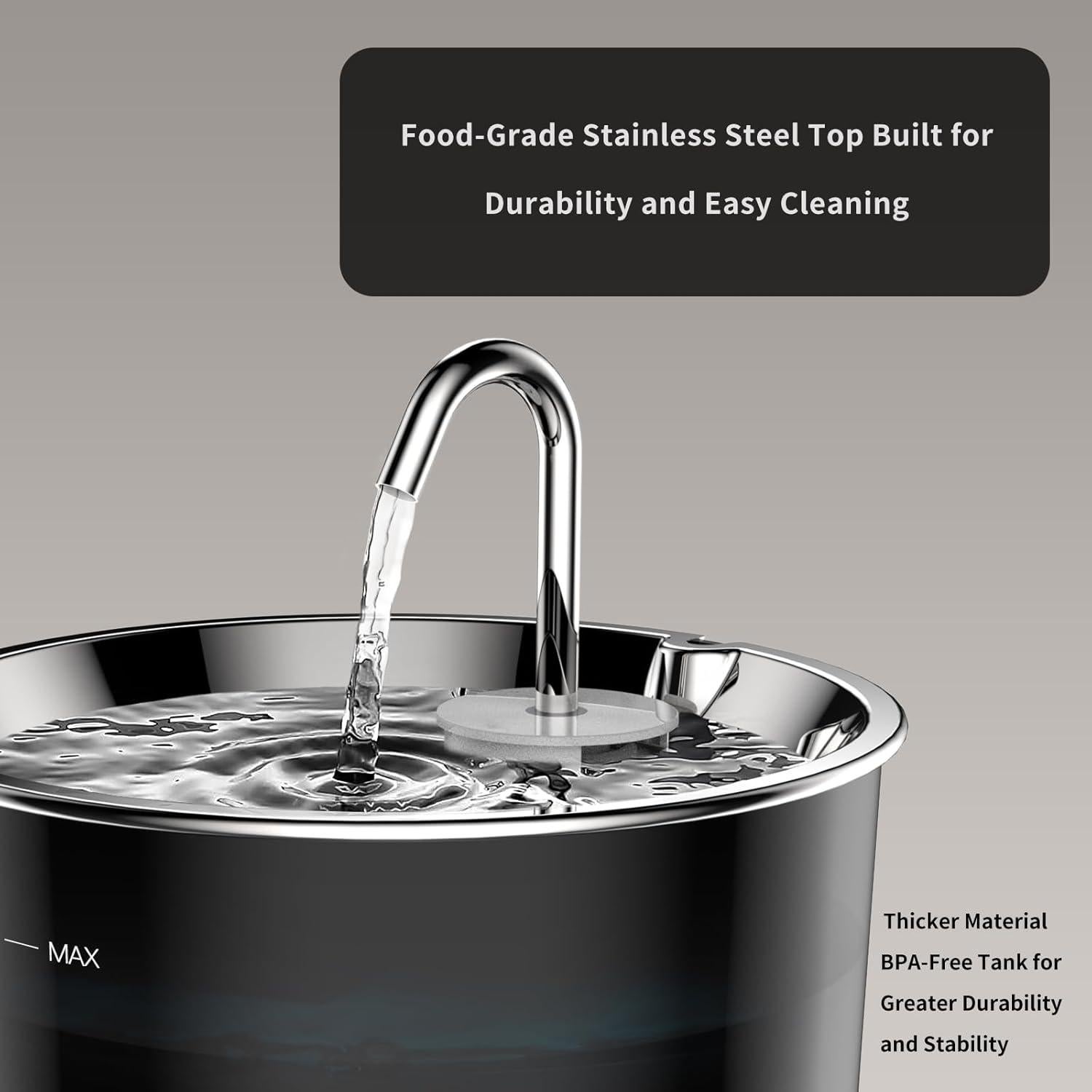 Fuente de Agua para Gatos Vividorama 3L Acero Inoxidable Silenciosa