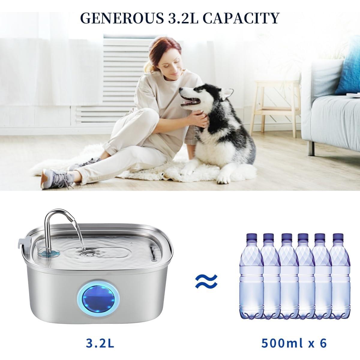 Fuente de Agua para Gatos Vekonn Acero Inoxidable 3L con Filtros
