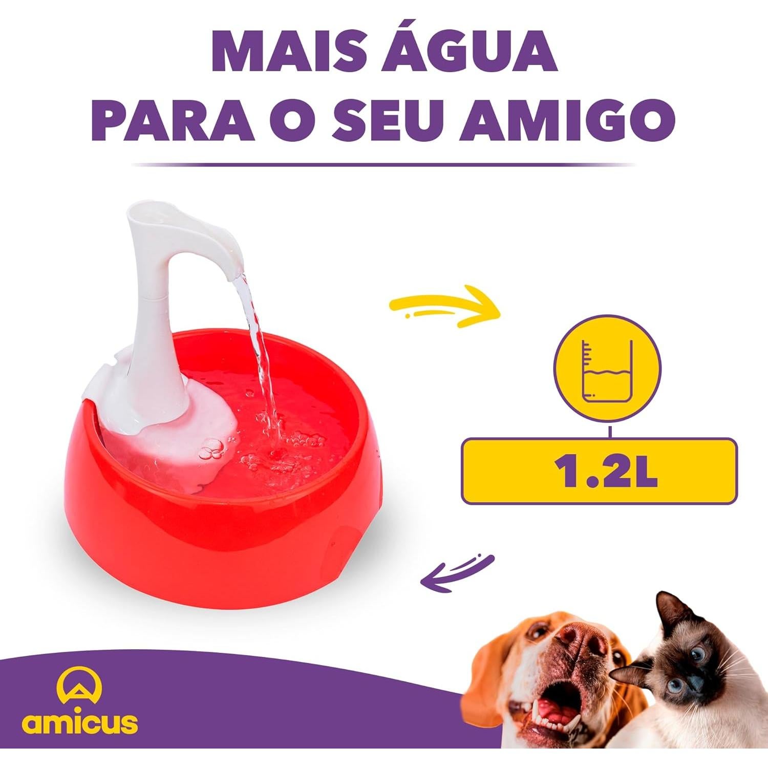 Fuente de Agua Automática para Mascotas Amicus 1.2L - Rojo