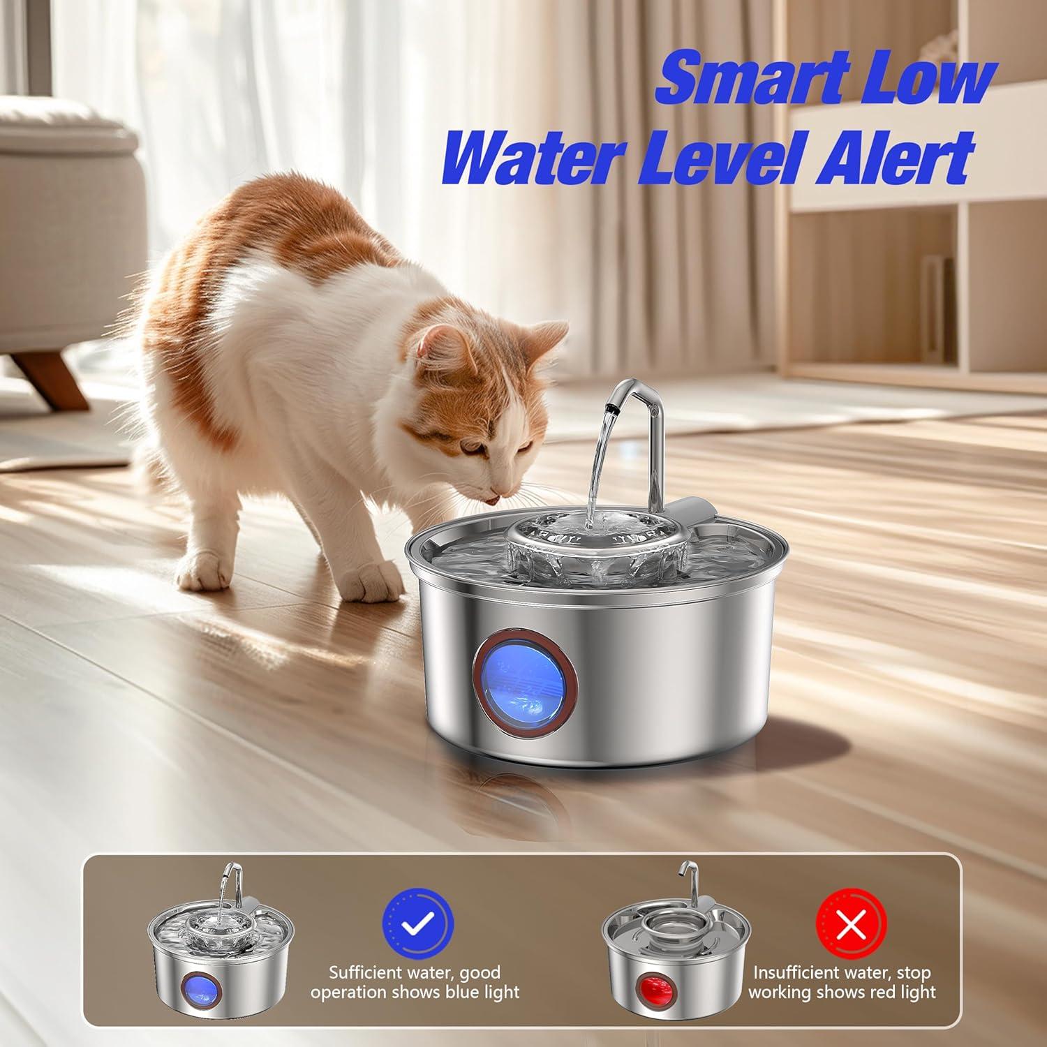 Fuente de Agua para Gatos Hicuper 3.2L Acero Inoxidable Silenciosa