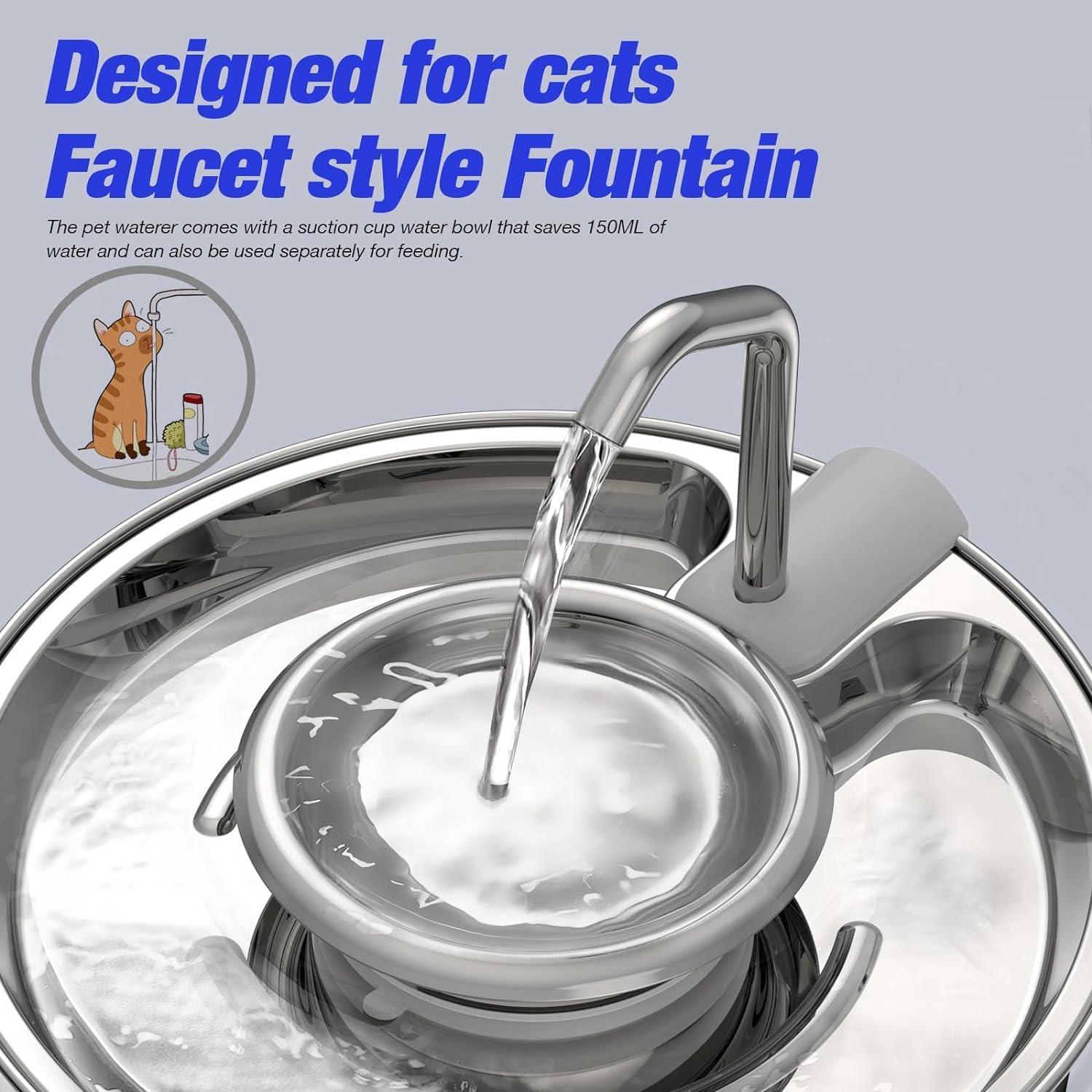 Fuente de Agua para Gatos Hicuper 3.2L Acero Inoxidable Silenciosa