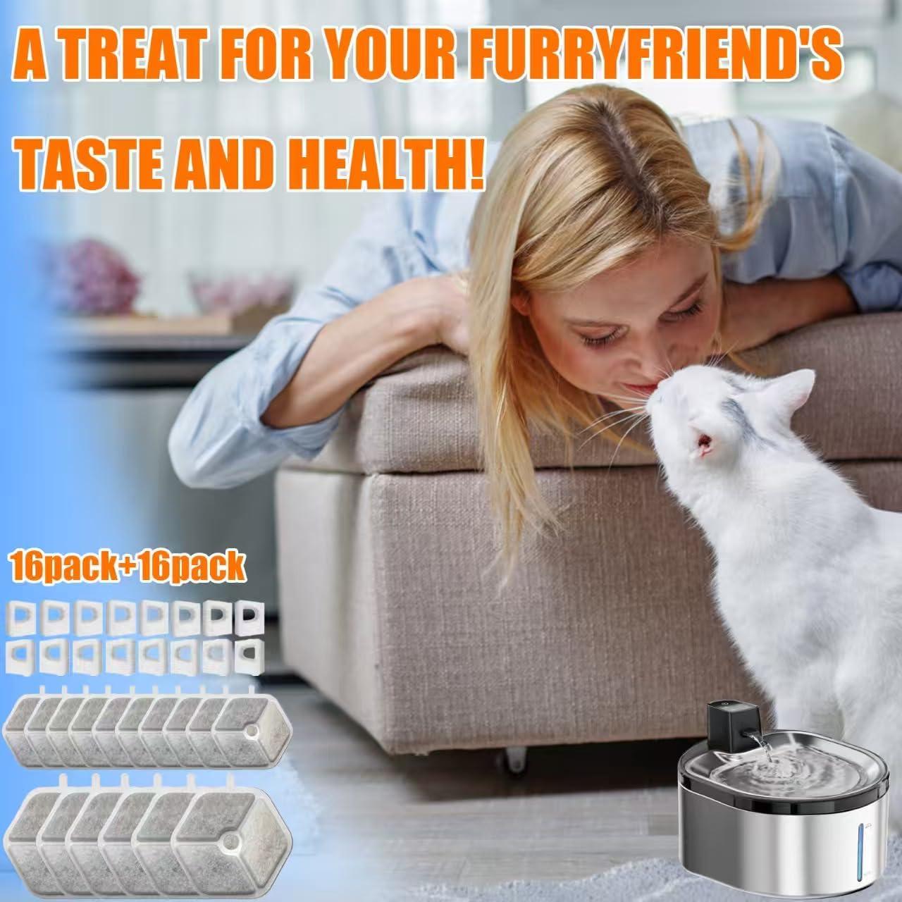 Paquete de 16 Filtros y 16 Esponjas OUPUSES para Fuente de Agua Gatos