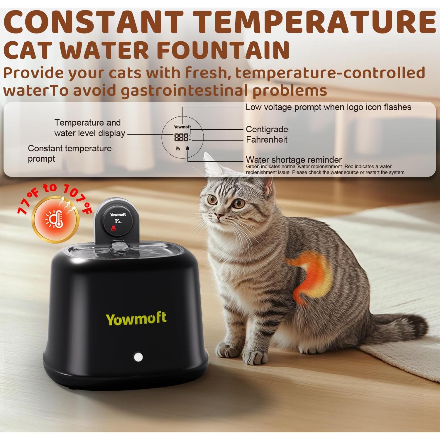Fuente de Agua Inalámbrica Yowmoft 2.5L Temperatura Constante