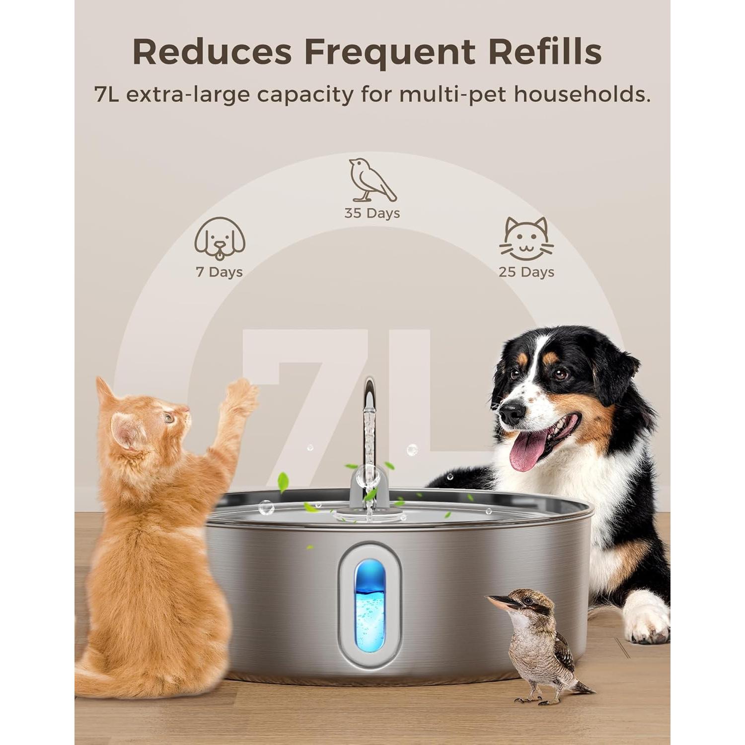 Fuente de Agua para Perros Grandes 7L Smartoo Acero Inoxidable