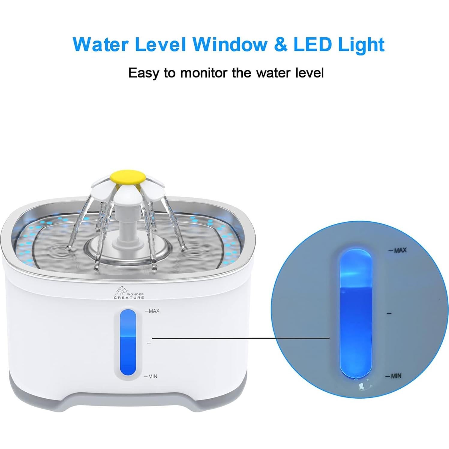 Fuente de Agua Automática para Gatos Wonder Creature 2.5L Acero Inoxidable