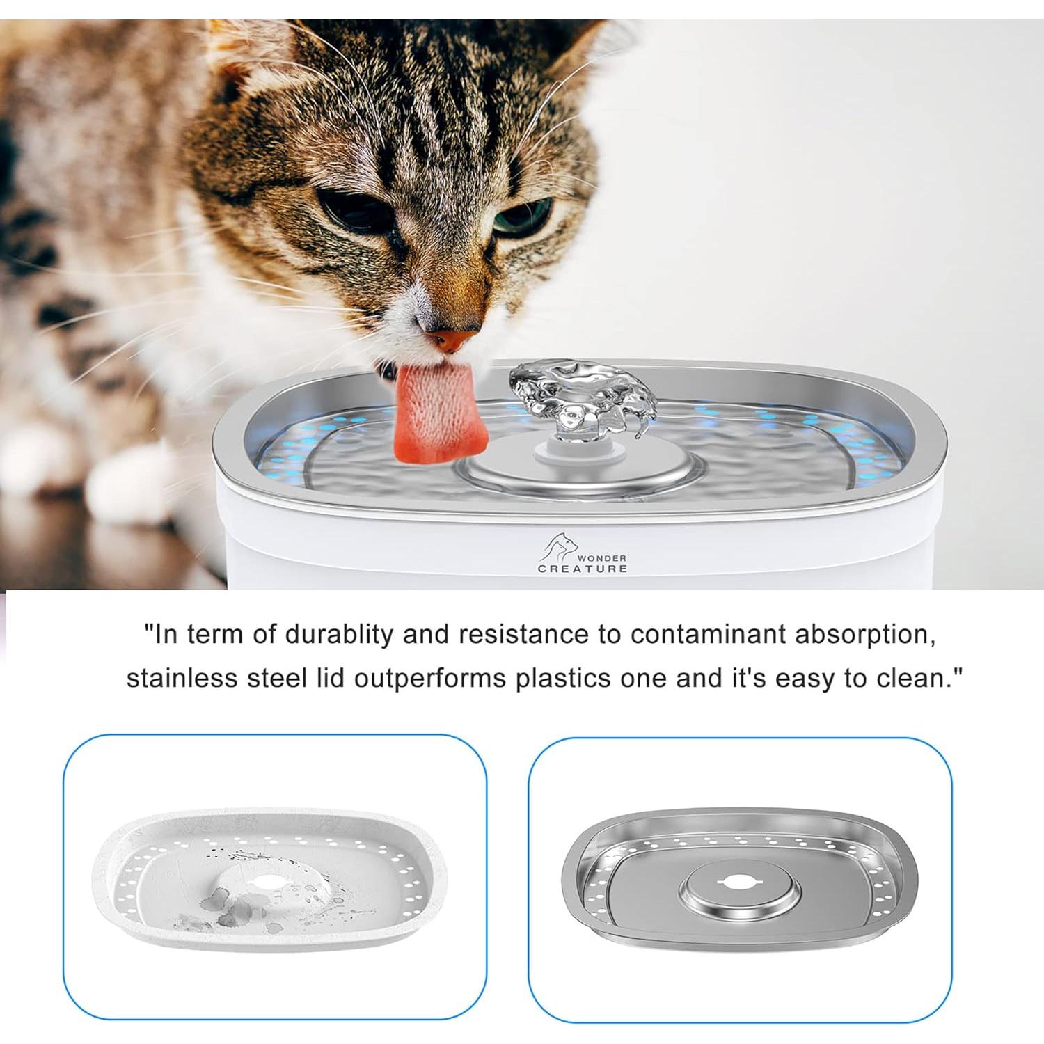 Fuente de Agua Automática para Gatos Wonder Creature 2.5L Acero Inoxidable