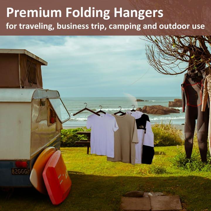 Foldable Hangers 8 Pack, Wooden Travel Hangers Foldable for Suitcase, Portable Folding Travel Hanger for Cruise, Collapsible Space Saving RV Hanger for Trip
