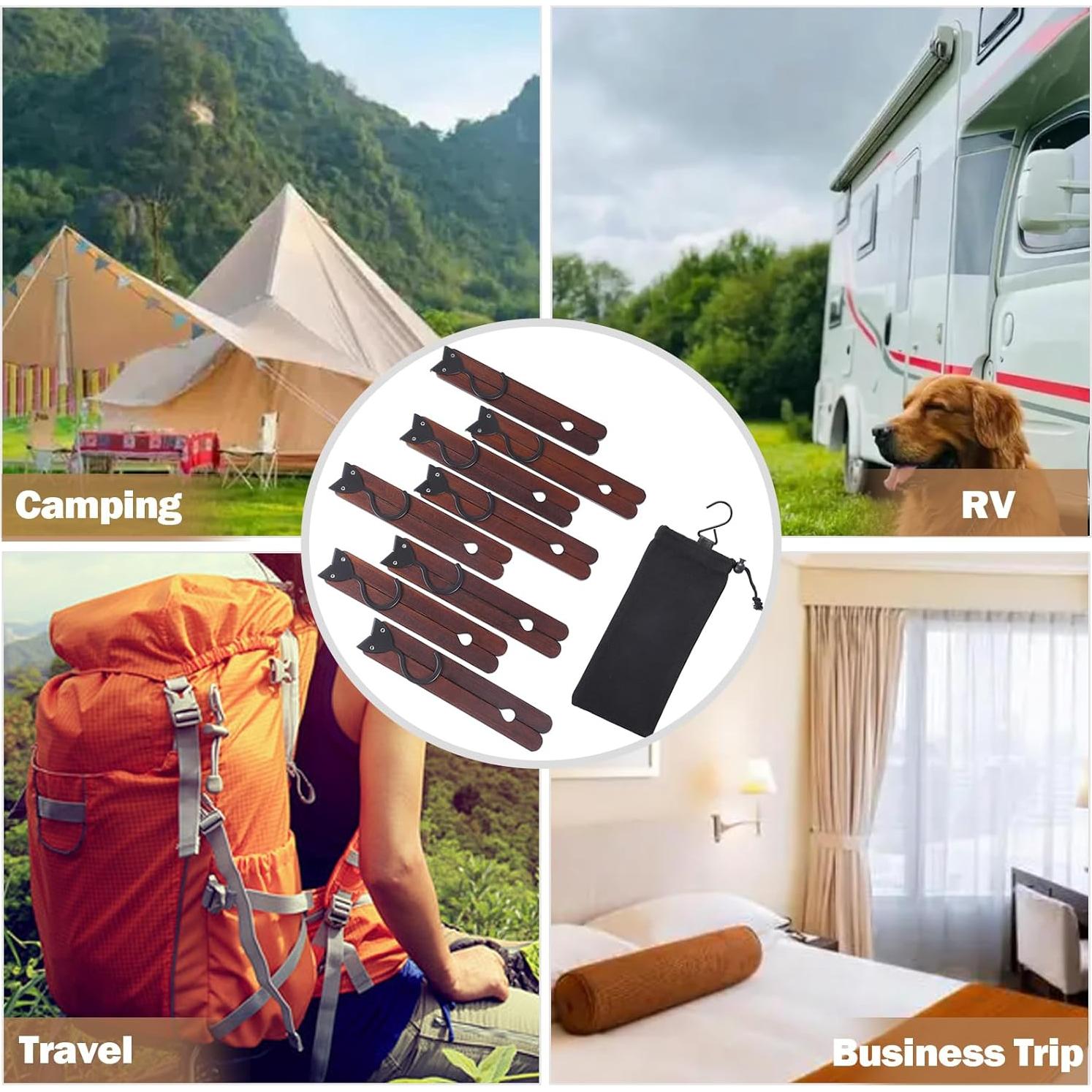 Foldable Hangers 8 Pack, Wooden Travel Hangers Foldable for Suitcase, Portable Folding Travel Hanger for Cruise, Collapsible Space Saving RV Hanger for Trip